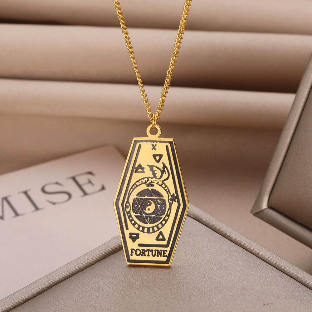 Gothic Tarot Card Charm, 18K Gold Tarot Card Necklace, Tarot Necklace for Women, Gift for Her