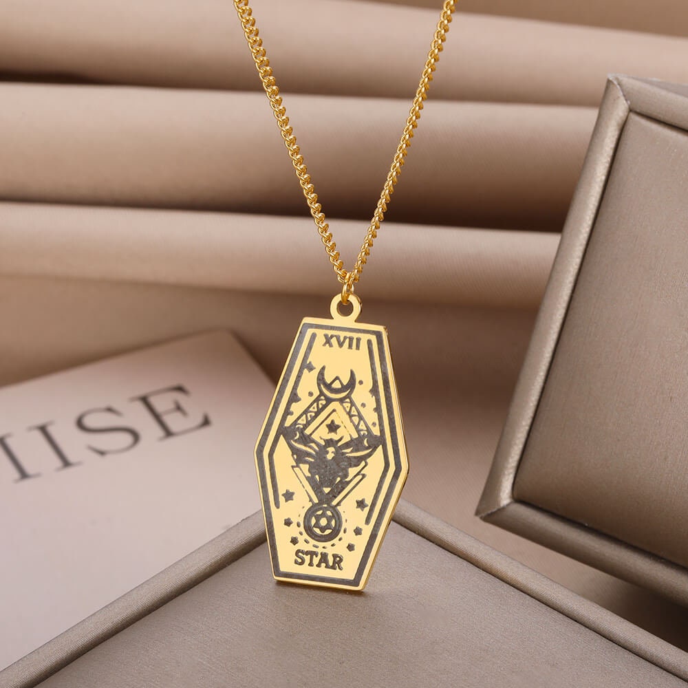 Gothic Tarot Card Charm, 18K Gold Tarot Card Necklace, Tarot Necklace for Women, Gift for Her