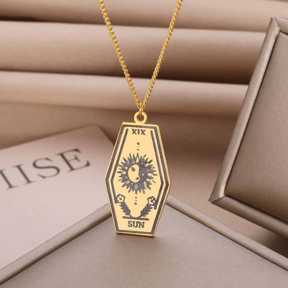 Gothic Tarot Card Charm, 18K Gold Tarot Card Necklace, Tarot Necklace for Women, Gift for Her