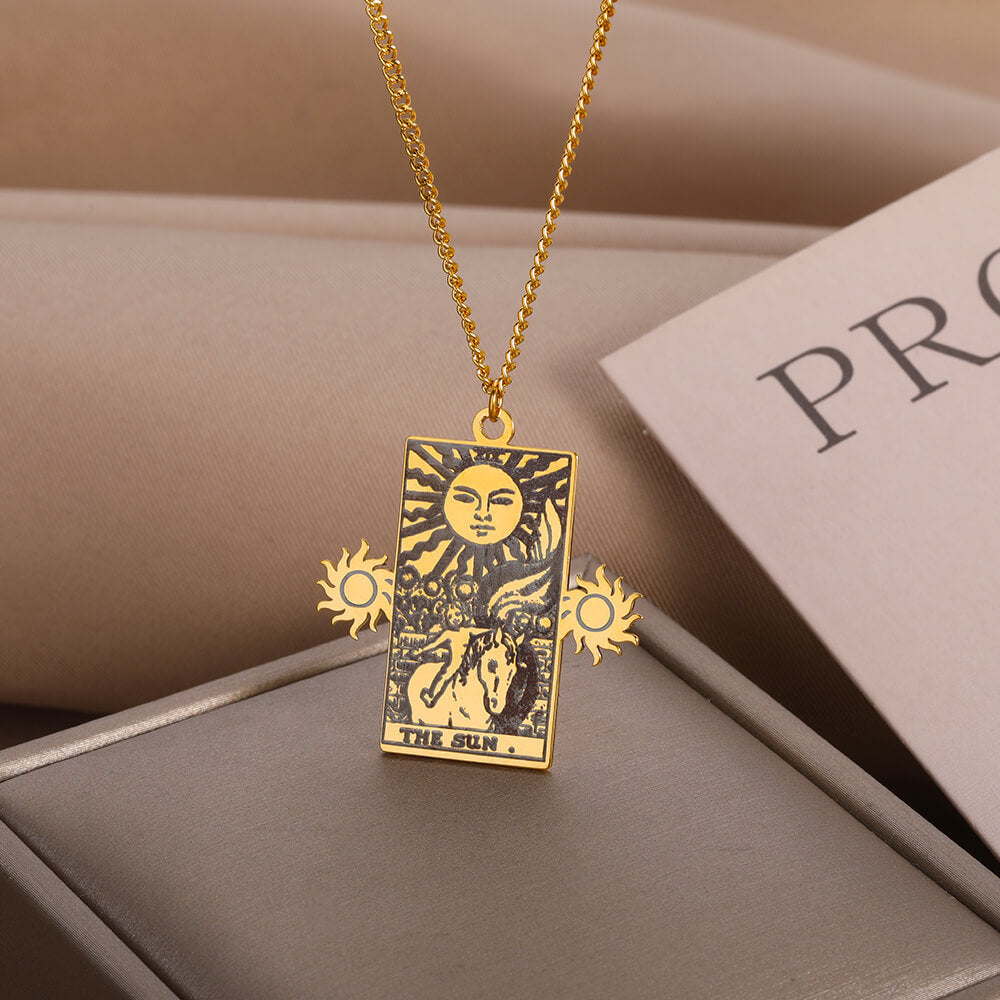 18K Gold Tarot Card Charm, Tarot Card Necklace, Gothic Fashion Necklace for Women, Gift for Her