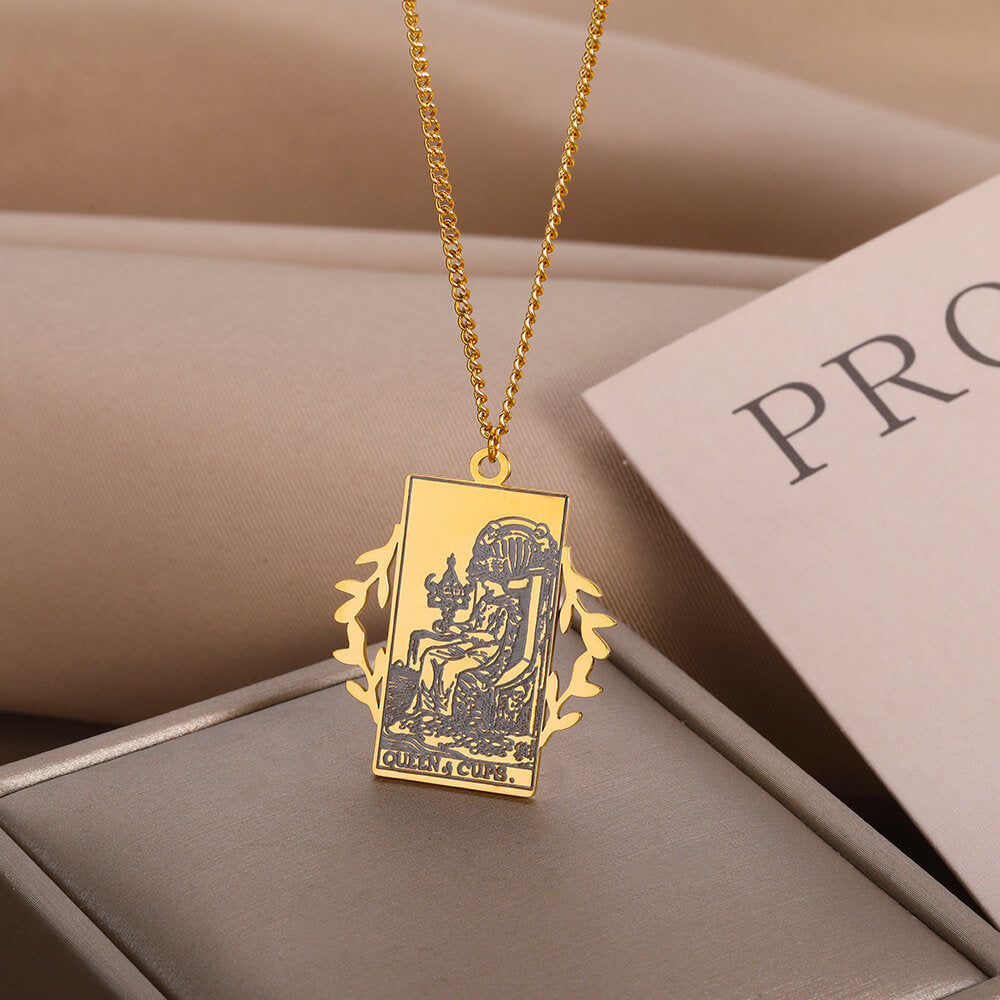 18K Gold Tarot Card Charm, Tarot Card Necklace, Gothic Fashion Necklace for Women, Gift for Her
