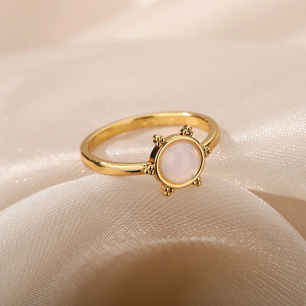 Anti Stress Ring, Anxiety Ring, Mood Tracker Ring, Sun Charm, 18K Gold Sun Ring, Gold Mood Tracker Ring for Women, Gift for Her