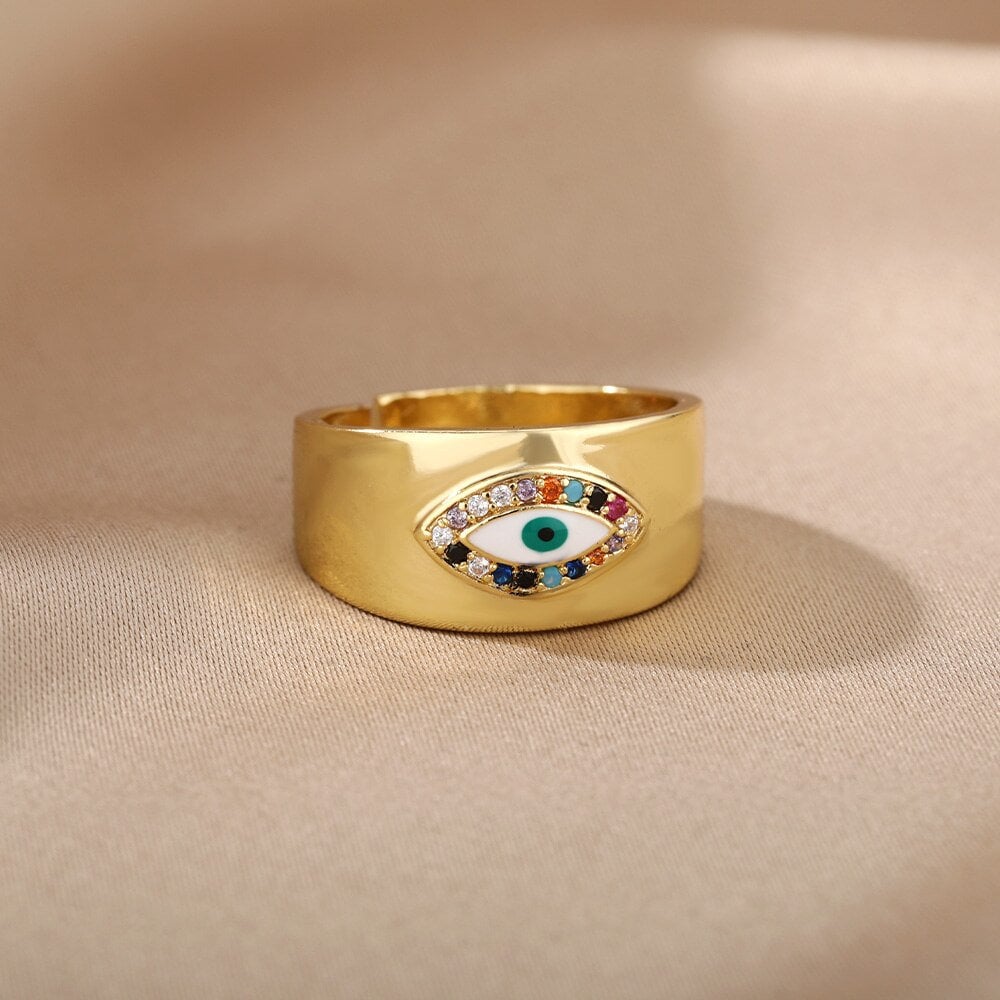 Evil Eye Ring, Protection Ring, 18K Gold Evil Eye Ring, Gold Protection Ring, Gothic Fashion Ring for Women, Gift for Her
