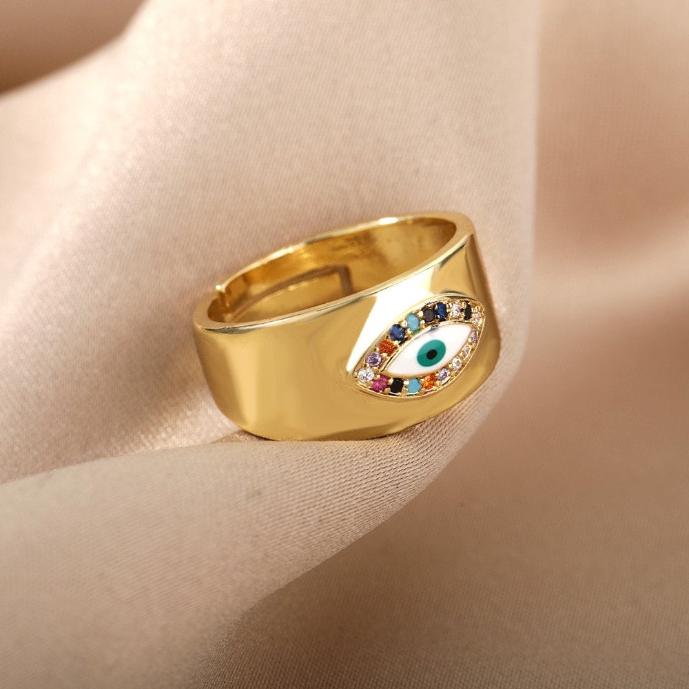 Evil Eye Ring, Protection Ring, 18K Gold Evil Eye Ring, Gold Protection Ring, Gothic Fashion Ring for Women, Gift for Her