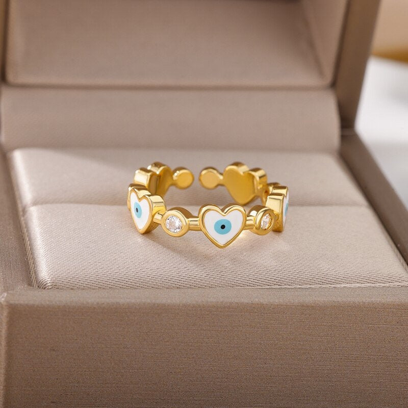 Evil Eye Heart Ring, 18K Gold Evil Eye Ring, Heart Wrap Ring, Evil Eye Wrap Ring, Fashion Ring for Women, Gift for Her