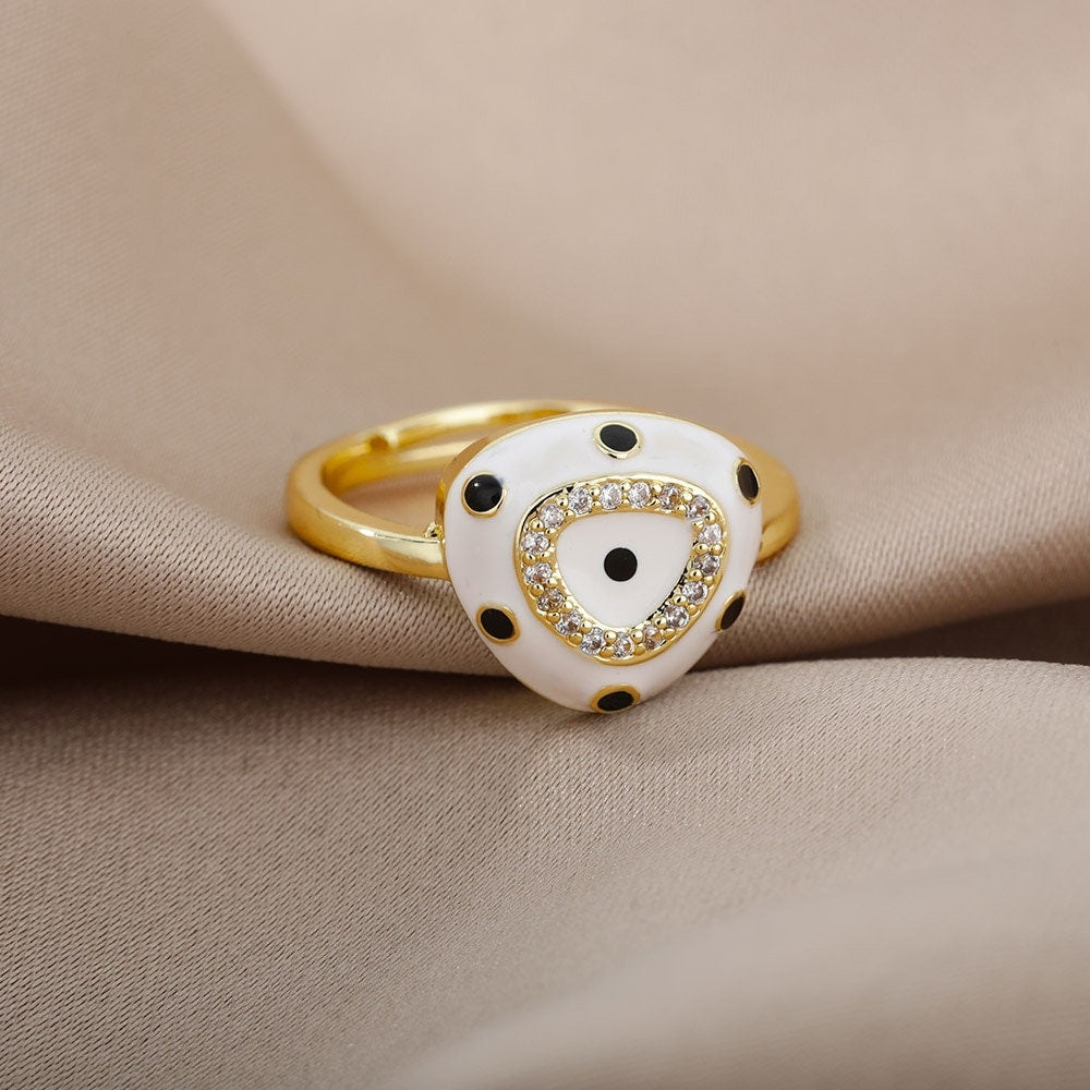 Punk Dots Ring, 18K Gold Dots Ring, White Charm Ring, Punk Evil Eye Ring, Punk Fashion Ring for Women, Gift for Her