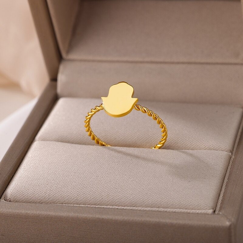 Hamsa Ring, Dainty Hamsa Ring, 18K Gold Hamsa Ring, Fatima Ring, Fatima Fashion Ring for Women, Gift for Her