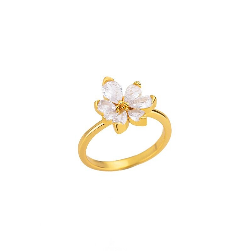 Dainty Flower Ring, Crystal Flower Ring, 18K Gold Flower Ring, Flower Fashion Ring for Women, Gift for Her