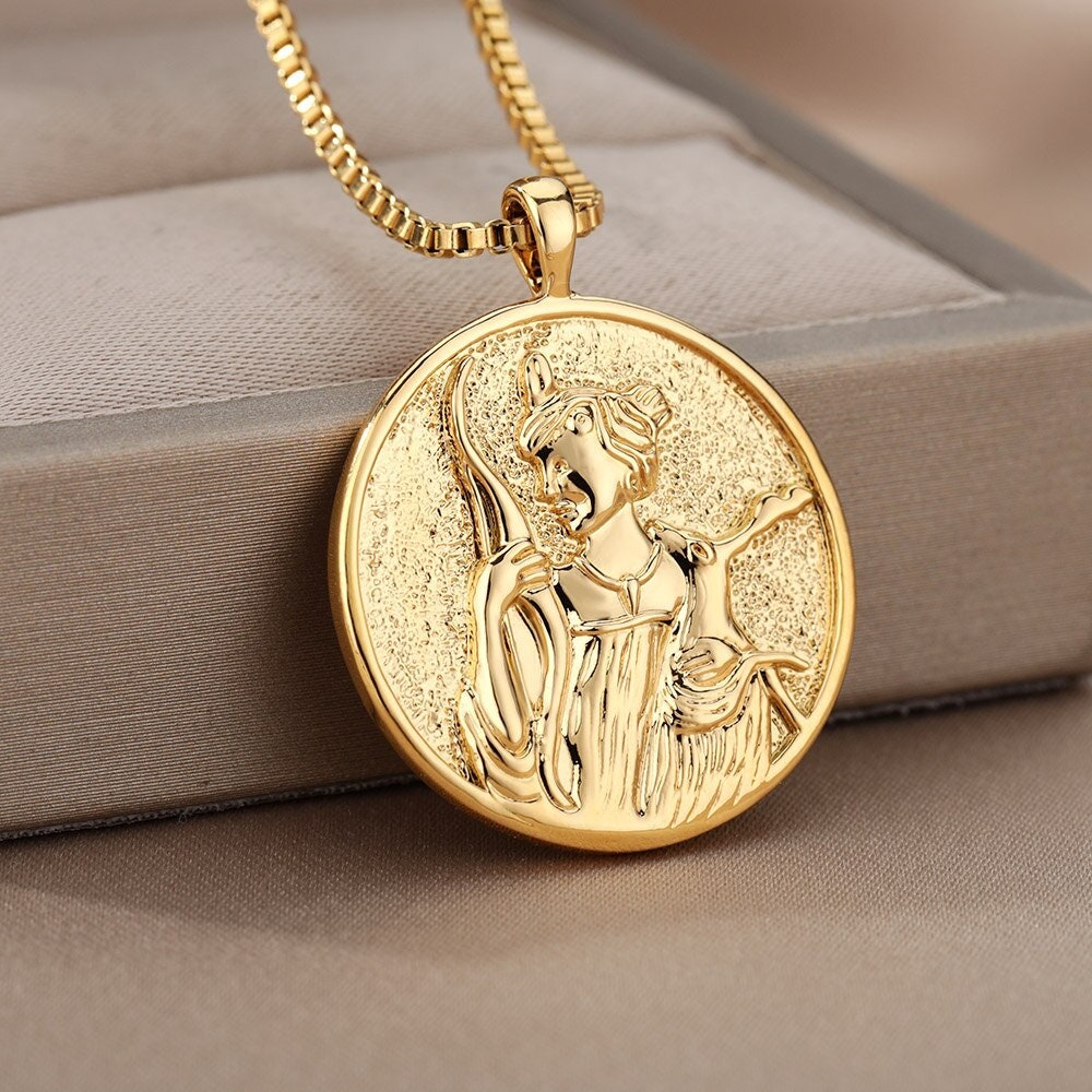 18K Gold Plated Artemis Goddess Pendant, Minimalist Dainty Necklace