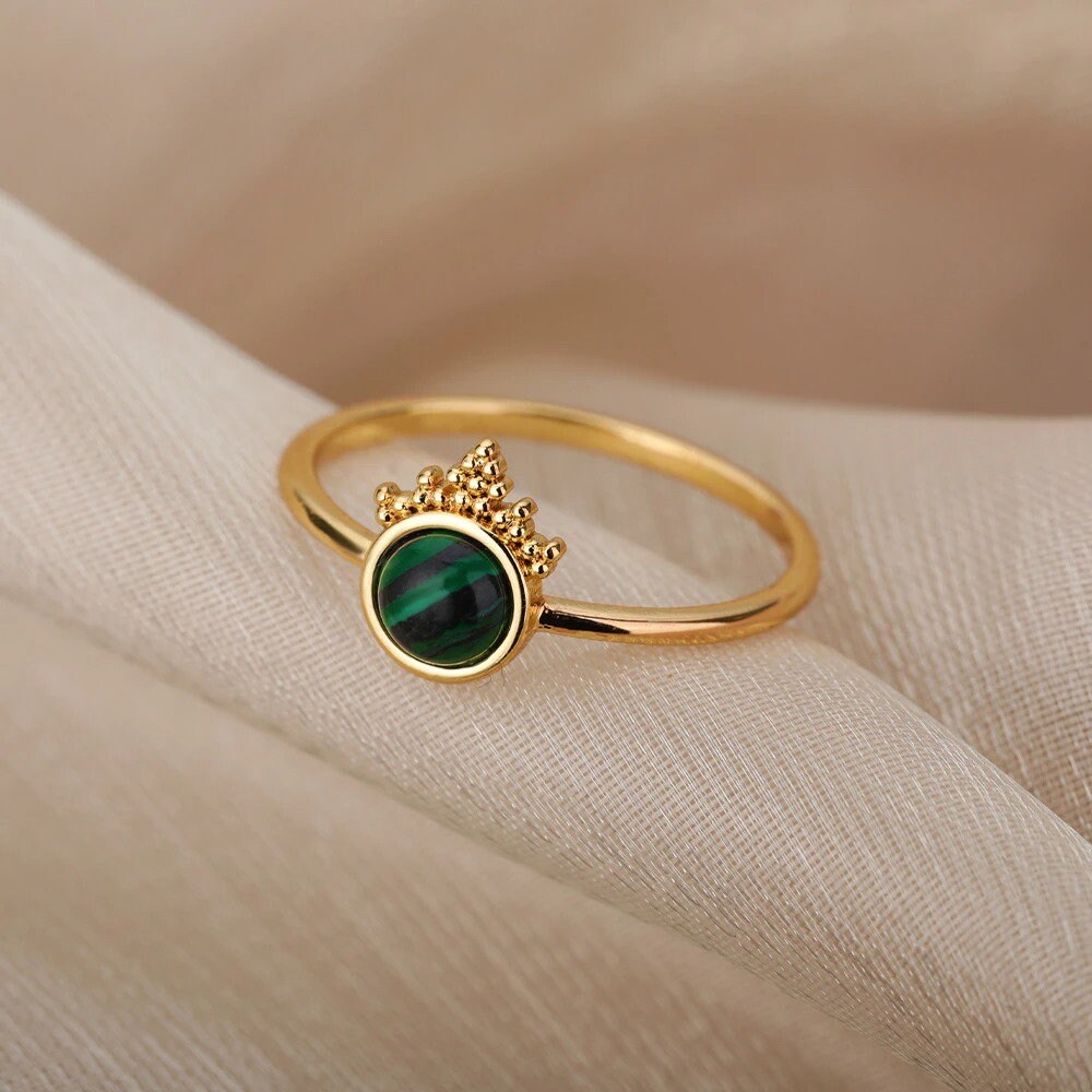 18K Gold Crown Ring, Gold Tiara Ring, Gold Opal Ring, Green Opal Ring, Tiara Fashion Ring for Women, Gift for Her