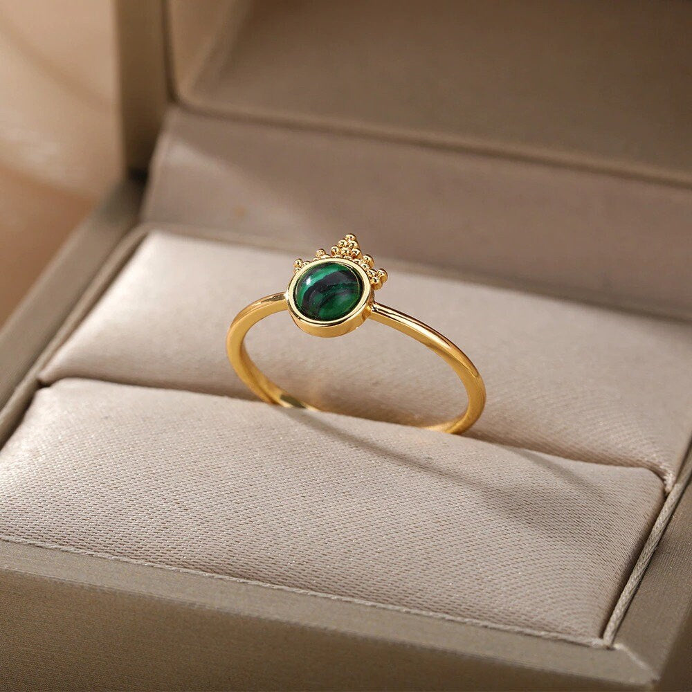 18K Gold Crown Ring, Gold Tiara Ring, Gold Opal Ring, Green Opal Ring, Tiara Fashion Ring for Women, Gift for Her