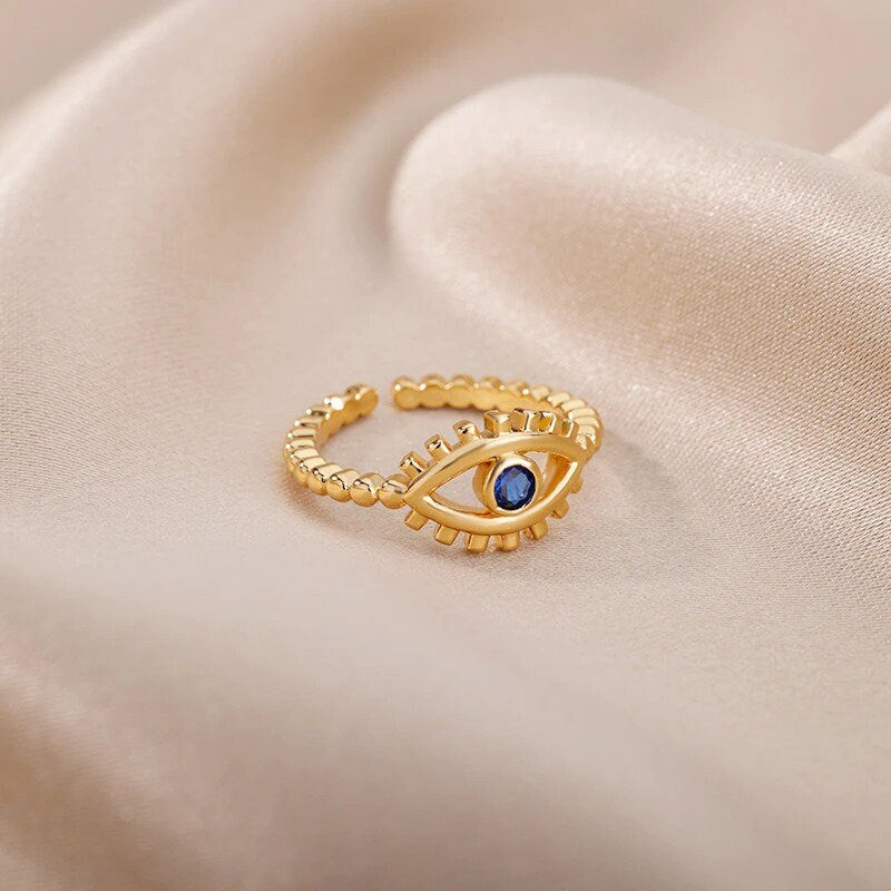 Evil Eye Ring, Gothic Evil Eye Ring, 18K Gold Evil Eye Ring, Evil Eye Fashion Ring for Women, Gift for Her