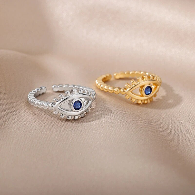 Evil Eye Ring, Gothic Evil Eye Ring, 18K Gold Evil Eye Ring, Evil Eye Fashion Ring for Women, Gift for Her