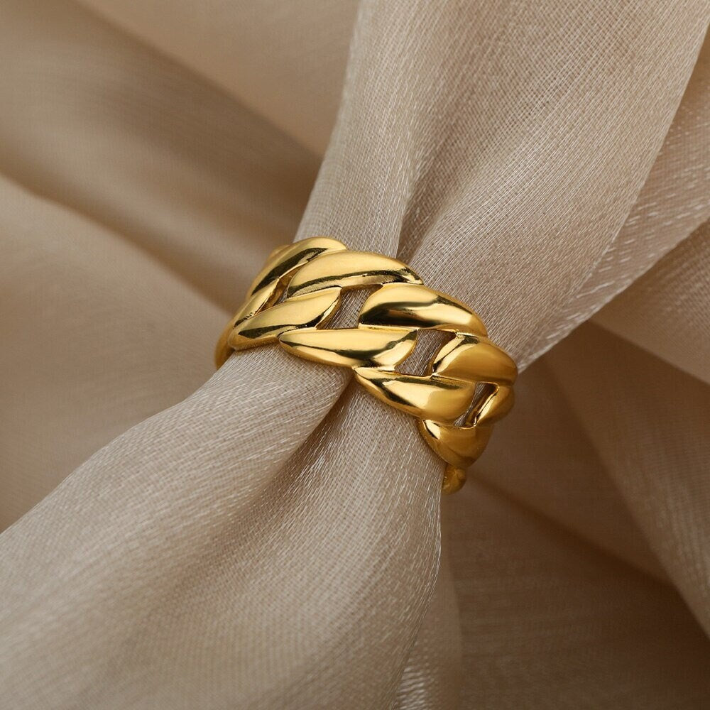Punk Link Ring, Emo Link Ring, 18K Gold Link Ring, Punk Fashion Ring for Women, Gift for Her