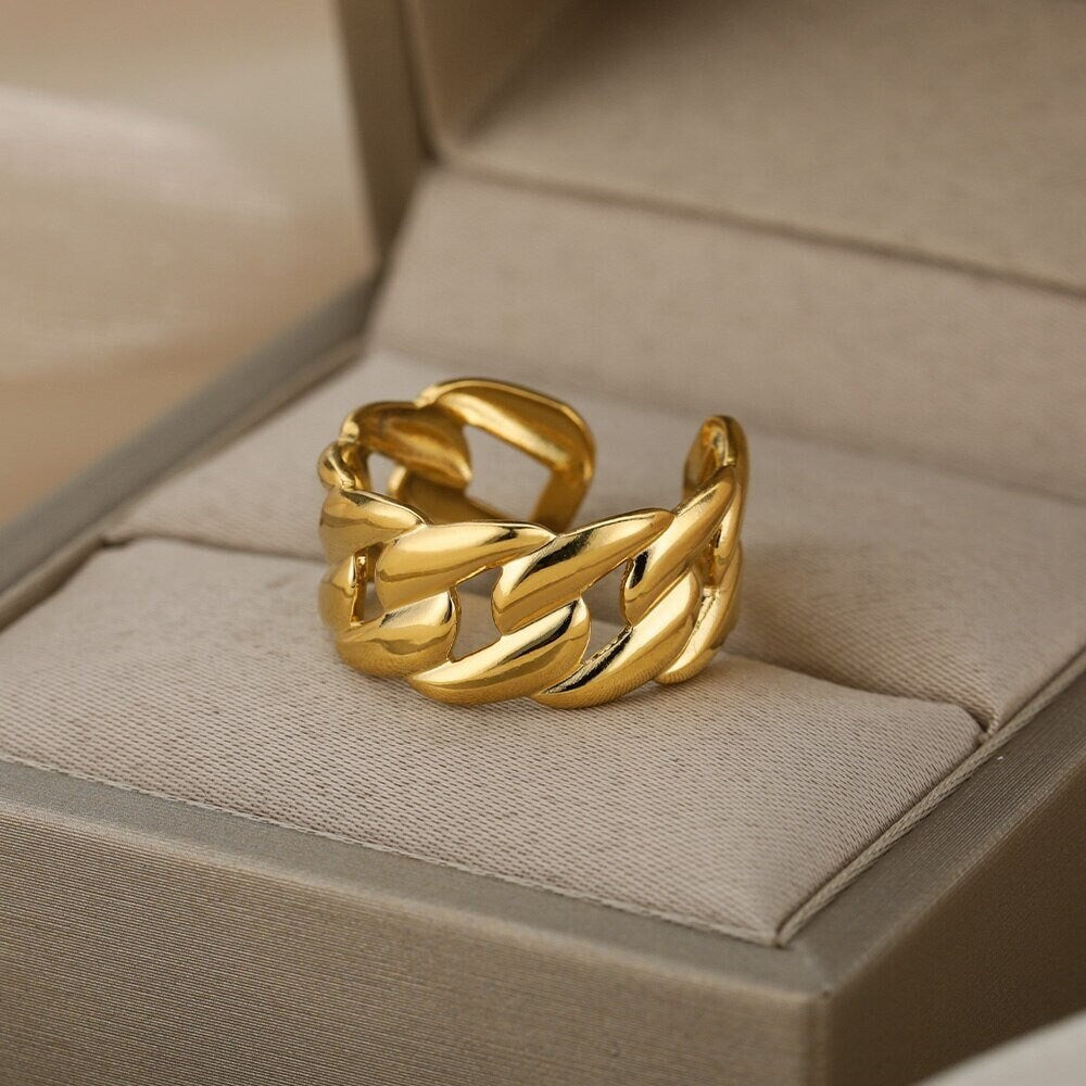 Punk Link Ring, Emo Link Ring, 18K Gold Link Ring, Punk Fashion Ring for Women, Gift for Her