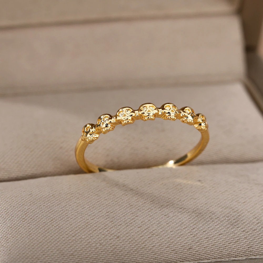 Gothic Skull Fashion Ring, 18K Gold Punk Skull Ring, Dainty Skull Ring