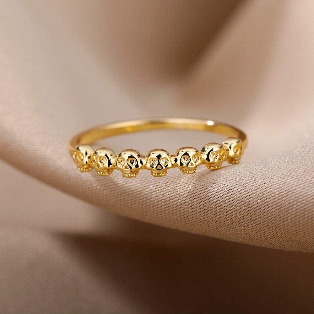 Gothic Skull Fashion Ring, 18K Gold Punk Skull Ring, Dainty Skull Ring