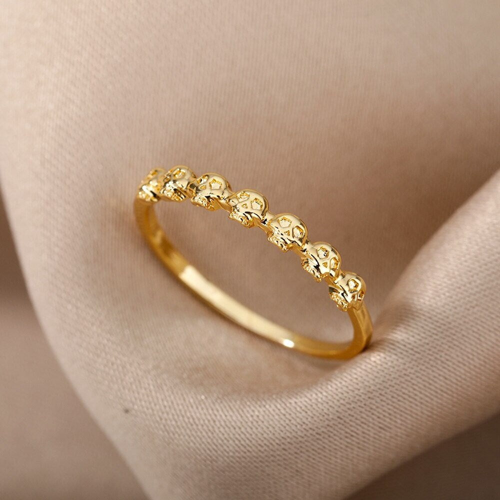 Gothic Skull Fashion Ring, 18K Gold Punk Skull Ring, Dainty Skull Ring