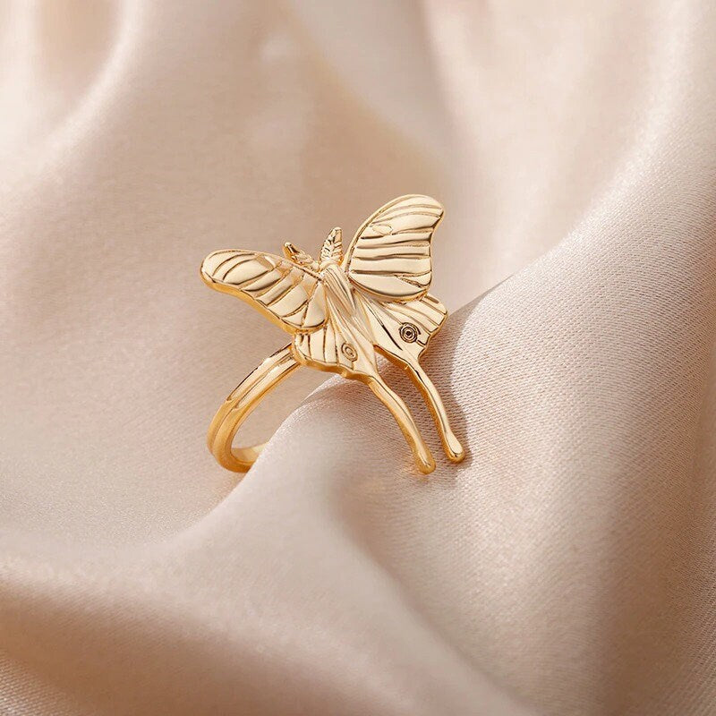 Boho Moth Ring, Punk Moth Ring, Gold Moth Ring, 18K Gold Plated Dainty Minimalist