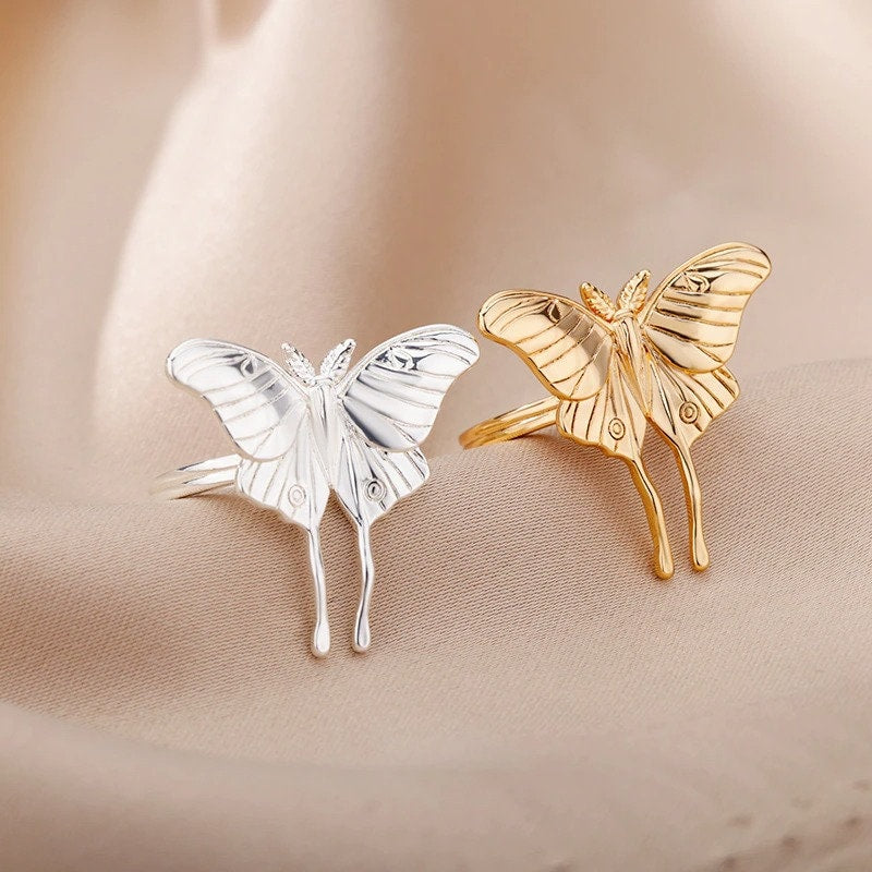 Boho Moth Ring, Punk Moth Ring, Gold Moth Ring, 18K Gold Plated Dainty Minimalist