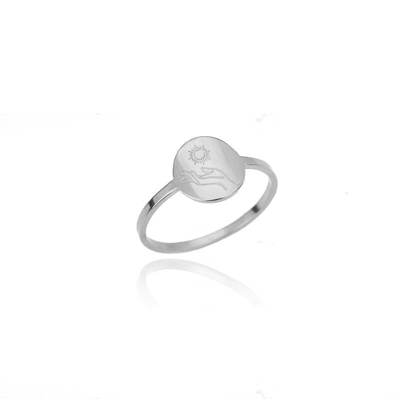 Boho Engraved Sun Goddess, 18K Gold Yogi Stackable Ring, Dainty Minimalist Jewelry, Delicate Handmade for Women, Gift for Her