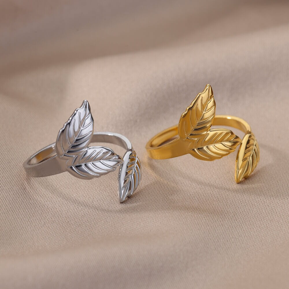 Hippie Leaf Ring, 18K Gold Leaf Ring, Gold Hippie Ring, Leaf Fashion Ring for Women, Gift for Her