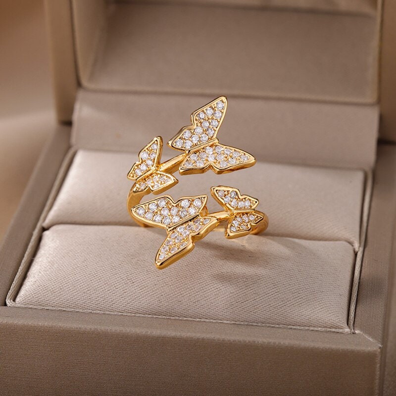Elegant Butterfly Ring, Cute Butterfly Ring, 18K Gold Butterfly Ring, Butterfly Fashion Ring for Women, Gift for Her