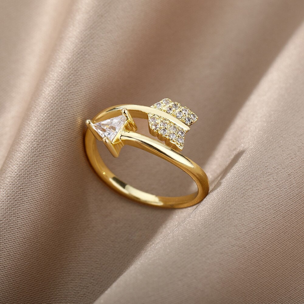 Boho Crystal Arrow, 18K Gold Yogi Stackable Ring, Dainty Minimalist Jewelry, Delicate Handmade for Women, Gift for Her