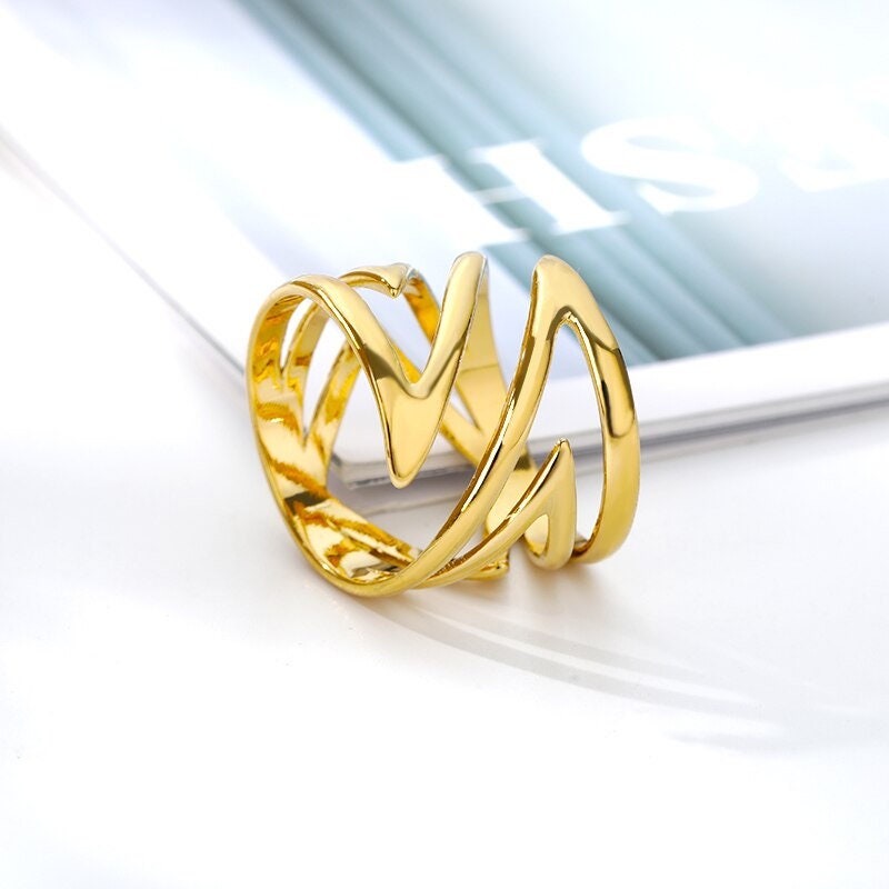 Punk Wrap Ring, Punk Hollow Ring, 18K Gold Twist Ring, Punk Twist Ring, Punk Fashion Ring for Women, Gift for Her