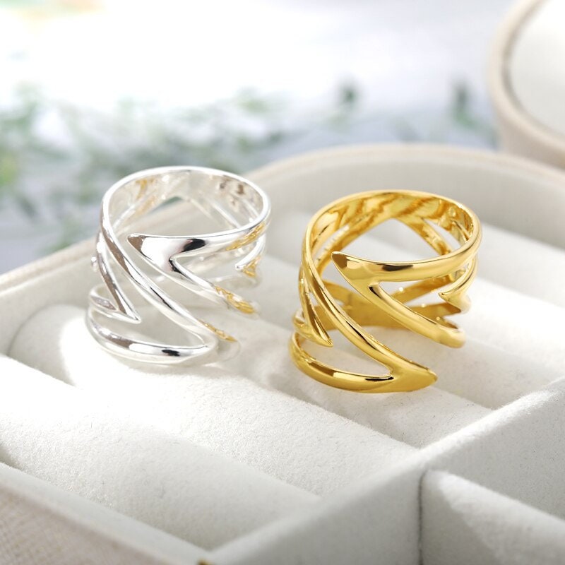 Punk Wrap Ring, Punk Hollow Ring, 18K Gold Twist Ring, Punk Twist Ring, Punk Fashion Ring for Women, Gift for Her