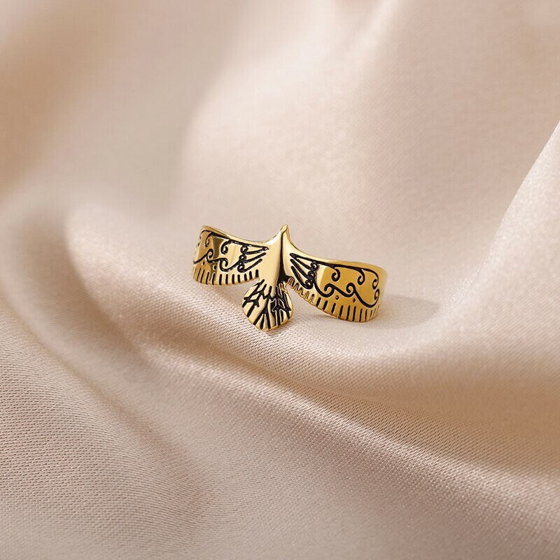 Punk Eagle , 18K Gold Gothic Stackable Ring, Dainty Minimalist Jewelry, Delicate Handmade for Women, Gift for Her