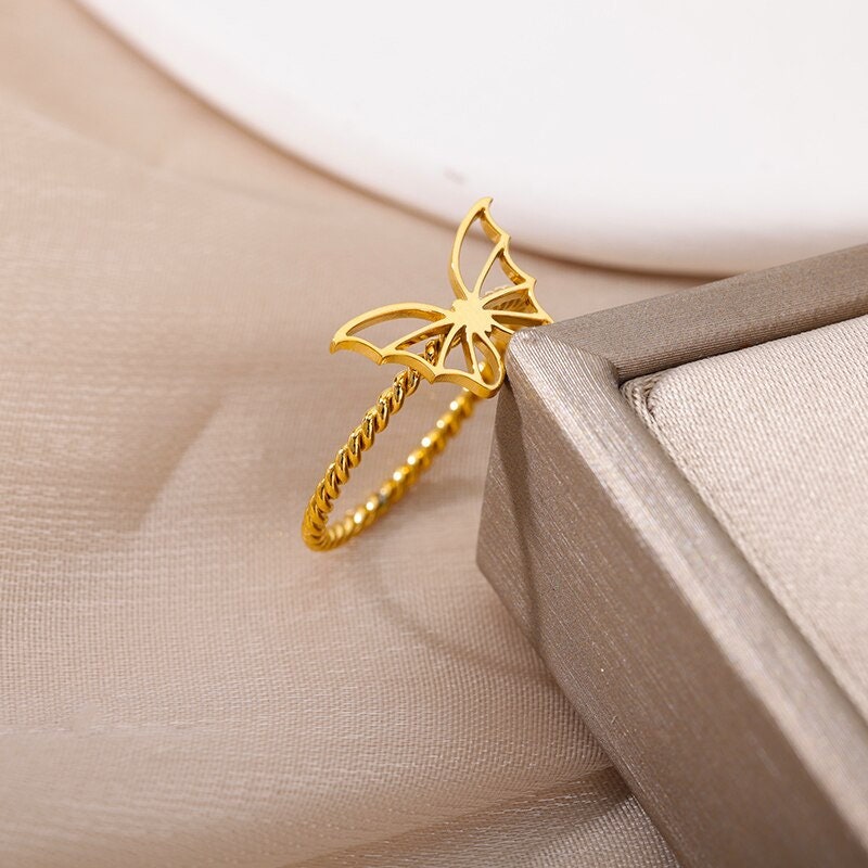 Dainty Butterfly Ring, 18K Gold Butterfly Ring, Butterfly Charm, Butterfly Fashion Ring for Women, Gift for Her