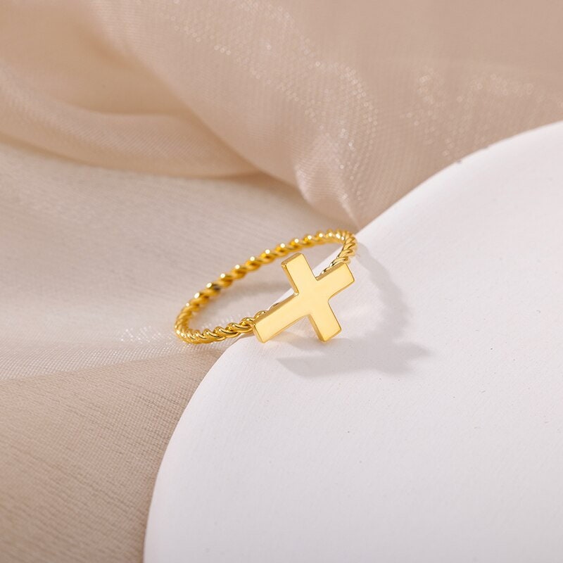 Gothic Cross Ring, Gothic Jesus Ring, 18K Gold Cross Ring, Dainty Cross Ring, Cross Ring for Women, Gift for Her
