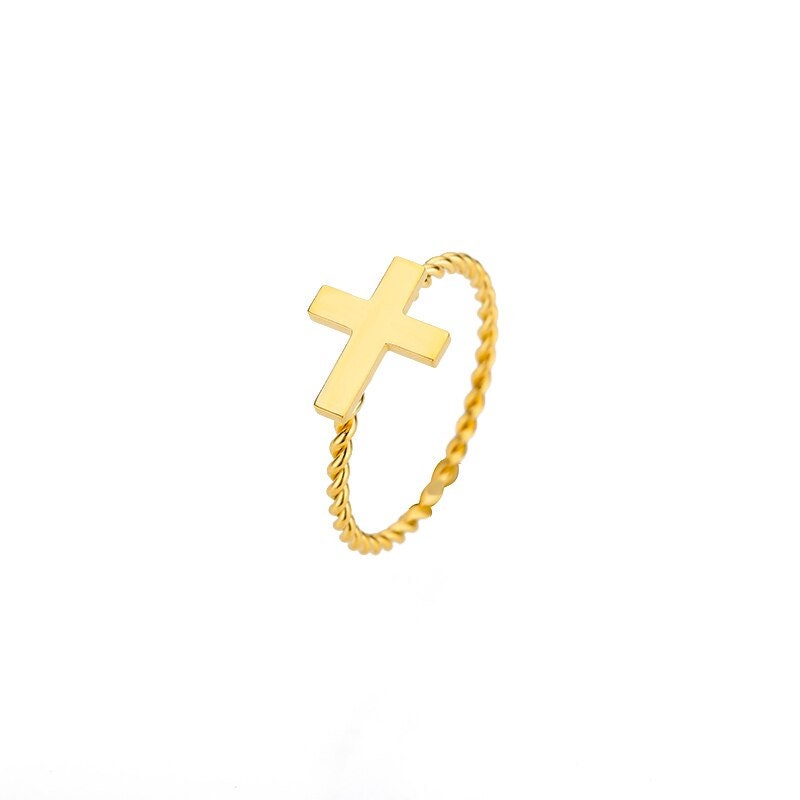 Gothic Cross Ring, Gothic Jesus Ring, 18K Gold Cross Ring, Dainty Cross Ring, Cross Ring for Women, Gift for Her