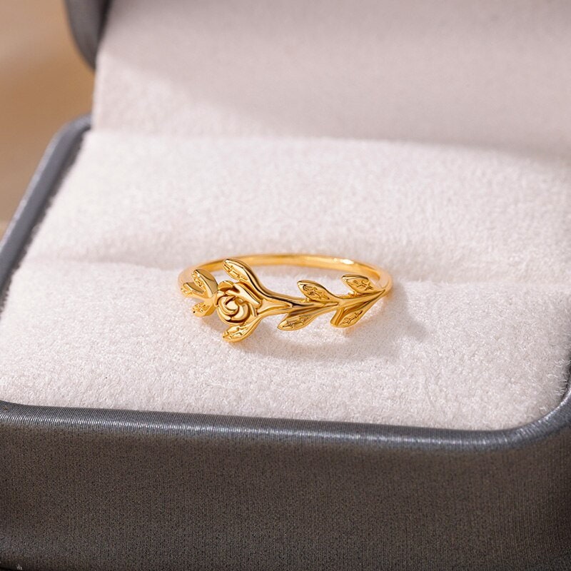 18K Gold Leaf Ring, Hippie Leaf Ring, Peace Ring, Hippie Fashion Ring for Women, Gift for Her