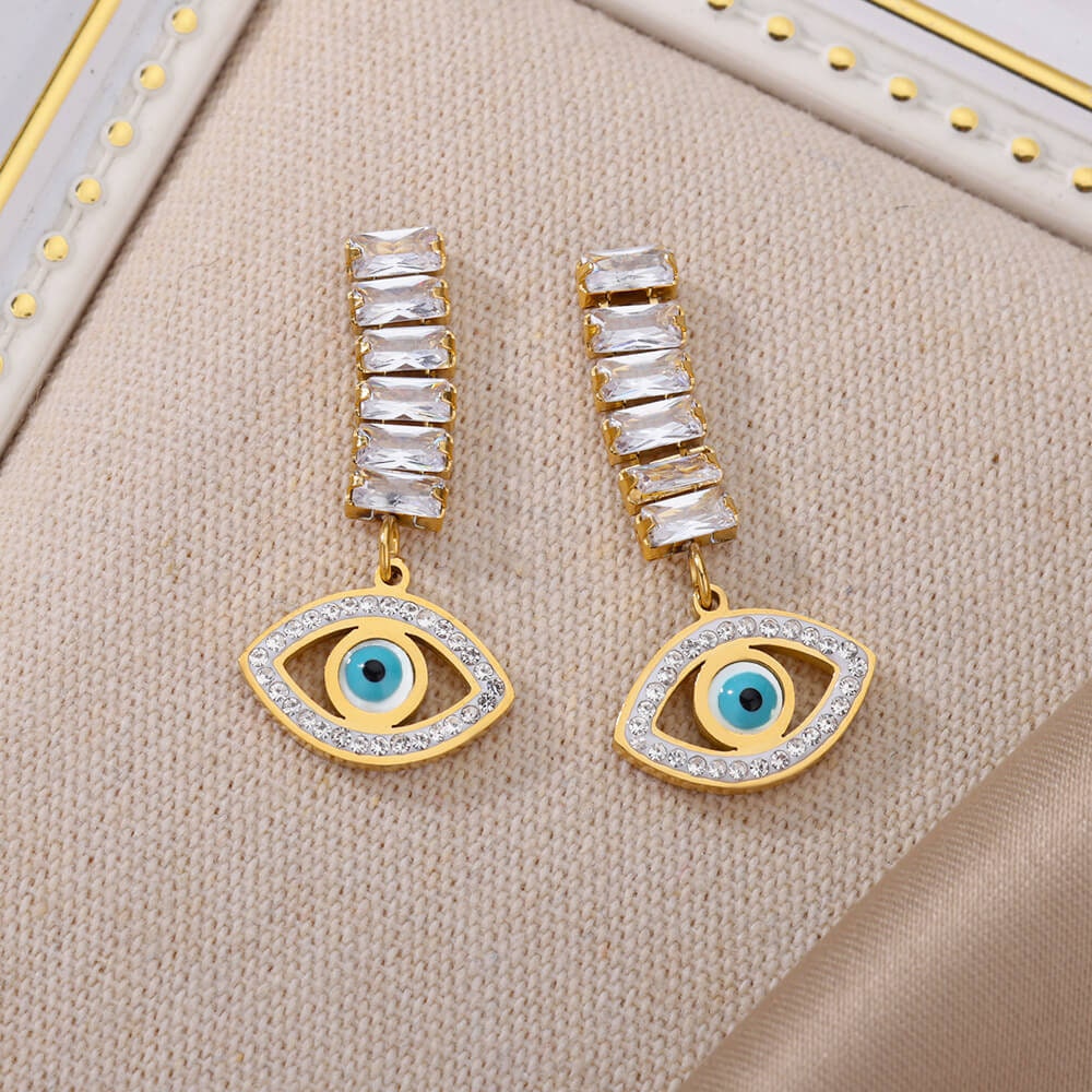 Gothic Evil Eye Earrings, Protection Earrings, 18K Gold Evil Eye Earrings for Women, Gift for Her