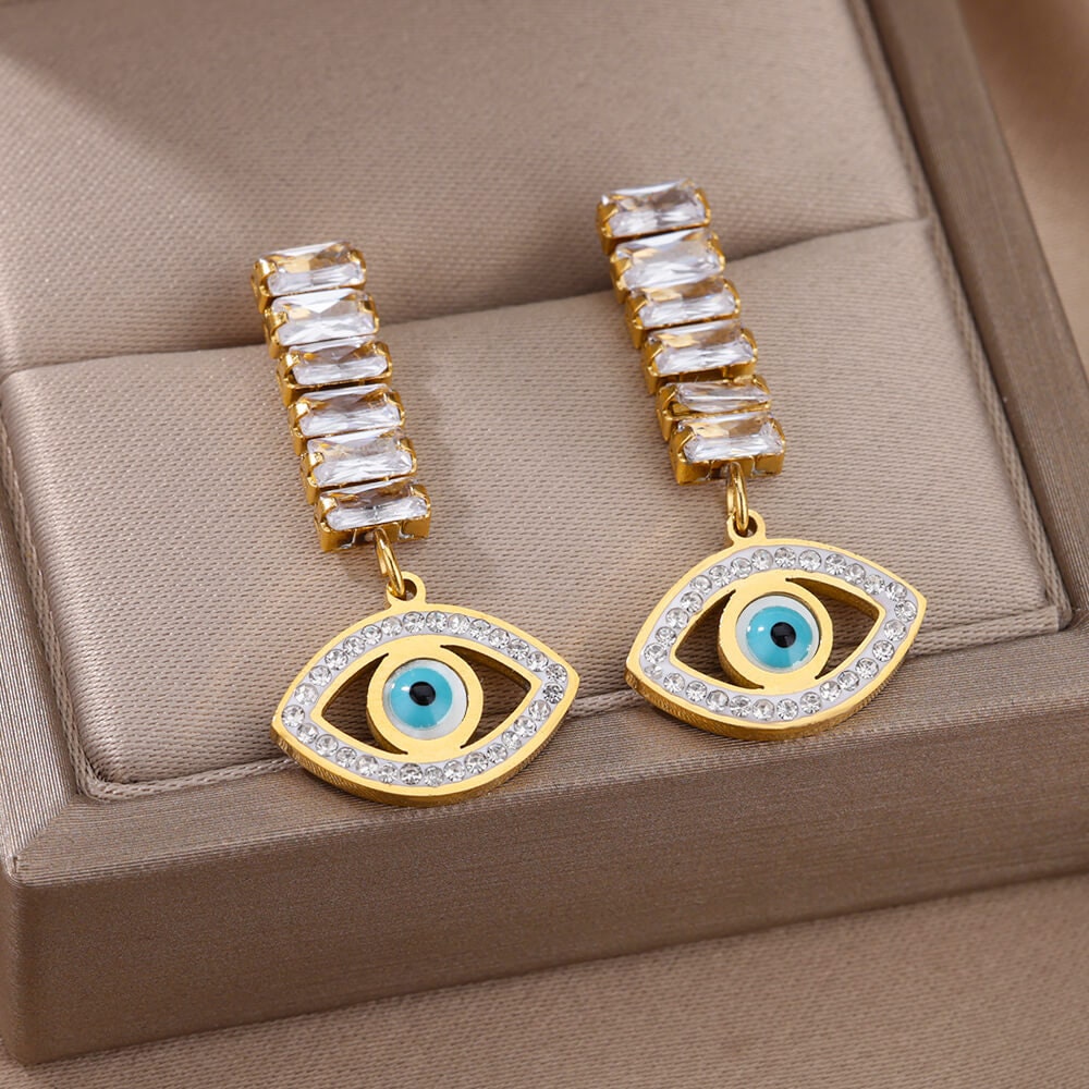 Gothic Evil Eye Earrings, Protection Earrings, 18K Gold Evil Eye Earrings for Women, Gift for Her