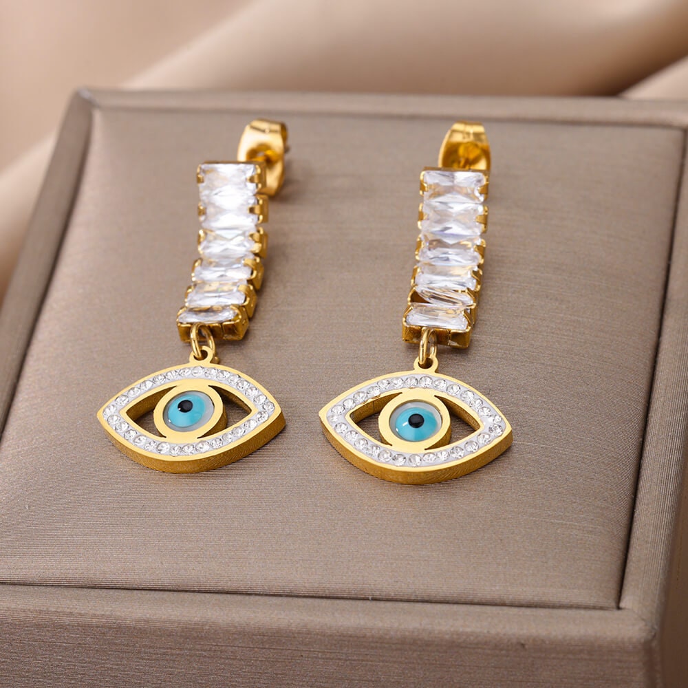 Gothic Evil Eye Earrings, Protection Earrings, 18K Gold Evil Eye Earrings for Women, Gift for Her