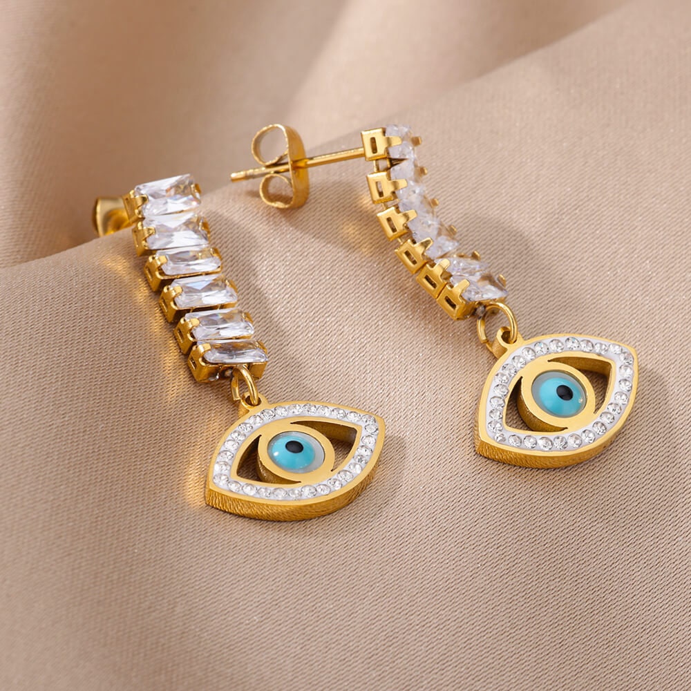 Gothic Evil Eye Earrings, Protection Earrings, 18K Gold Evil Eye Earrings for Women, Gift for Her