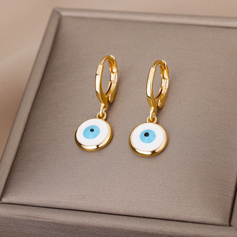 Evil Eye Earrings, Enamel Evil Eye, Evil Eye Drop Earrings, Evil Eye Earrings for Women, Gift for Her