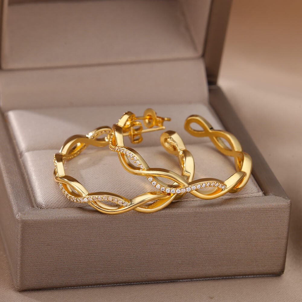 Twist Waves Earrings, 18K Gold Wavy Hoops Earrings, Fashion Hoops for Women, Gift for Her