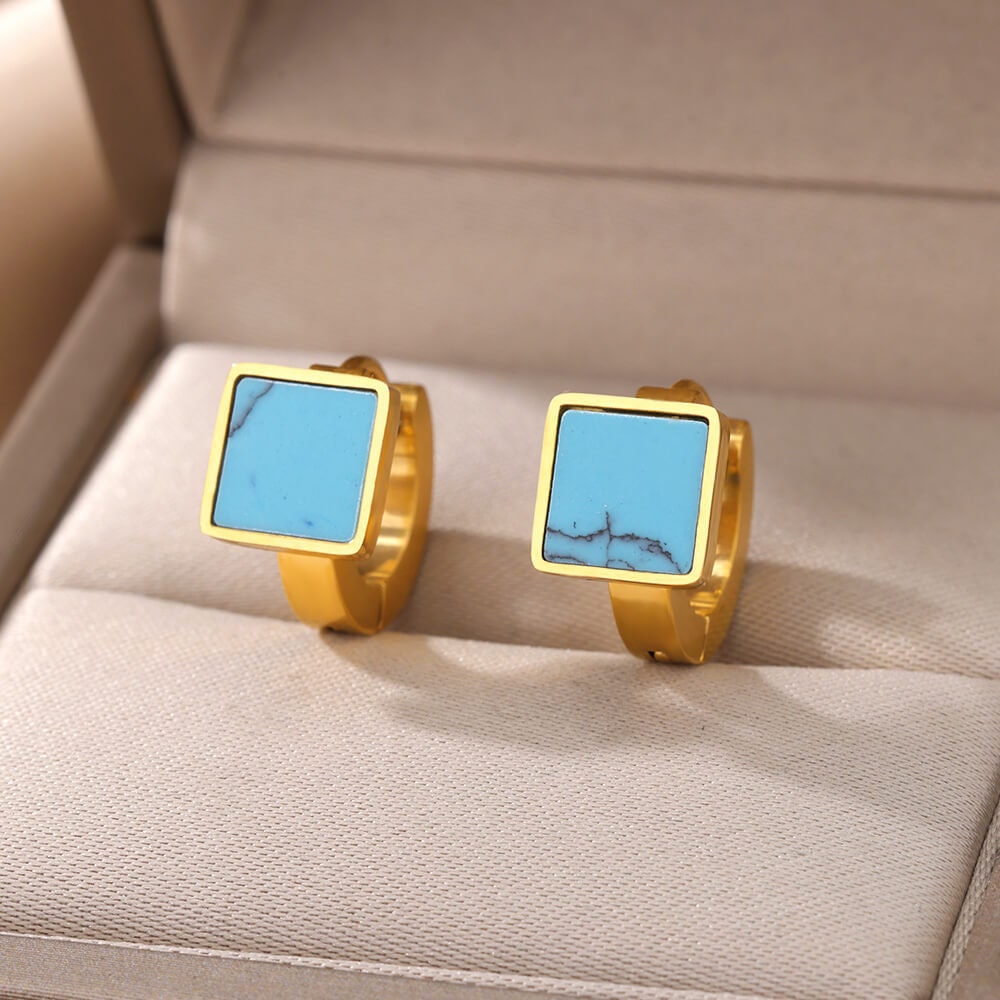 Square Crystal Stud Earrings, 18K Gold Square Stud Earrings, Fashion Earrings for Women, Gift for Her