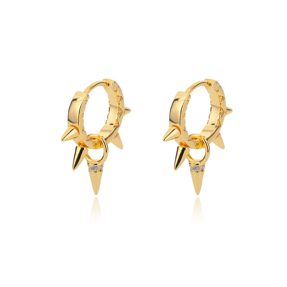 Punk Spiked Hoops, Gothic Spike Hoop Earrings for Women, 18K Gold Plated Dainty