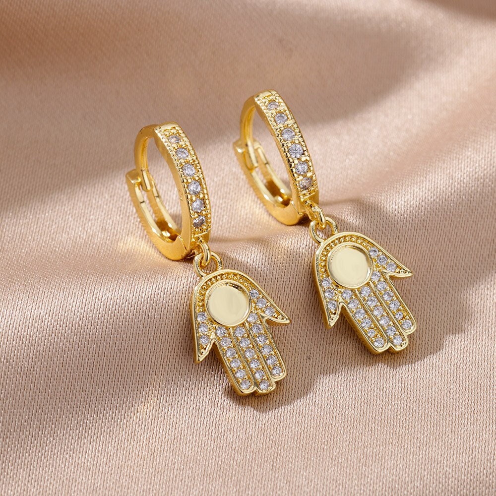 Hamsa Earrings, 18K Gold Hamsa Earrings, Fatima Earrings, Protection Earrings for Women, Gift for Her