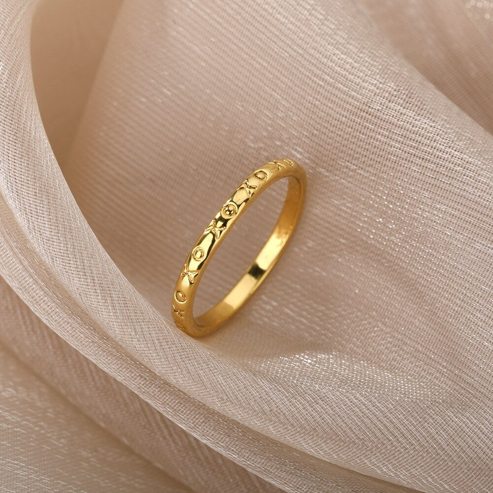 Dainty Love Ring, 18K Gold Love Ring, Engraved Love Ring, Punk Fashion Ring for Women, Gift for Her