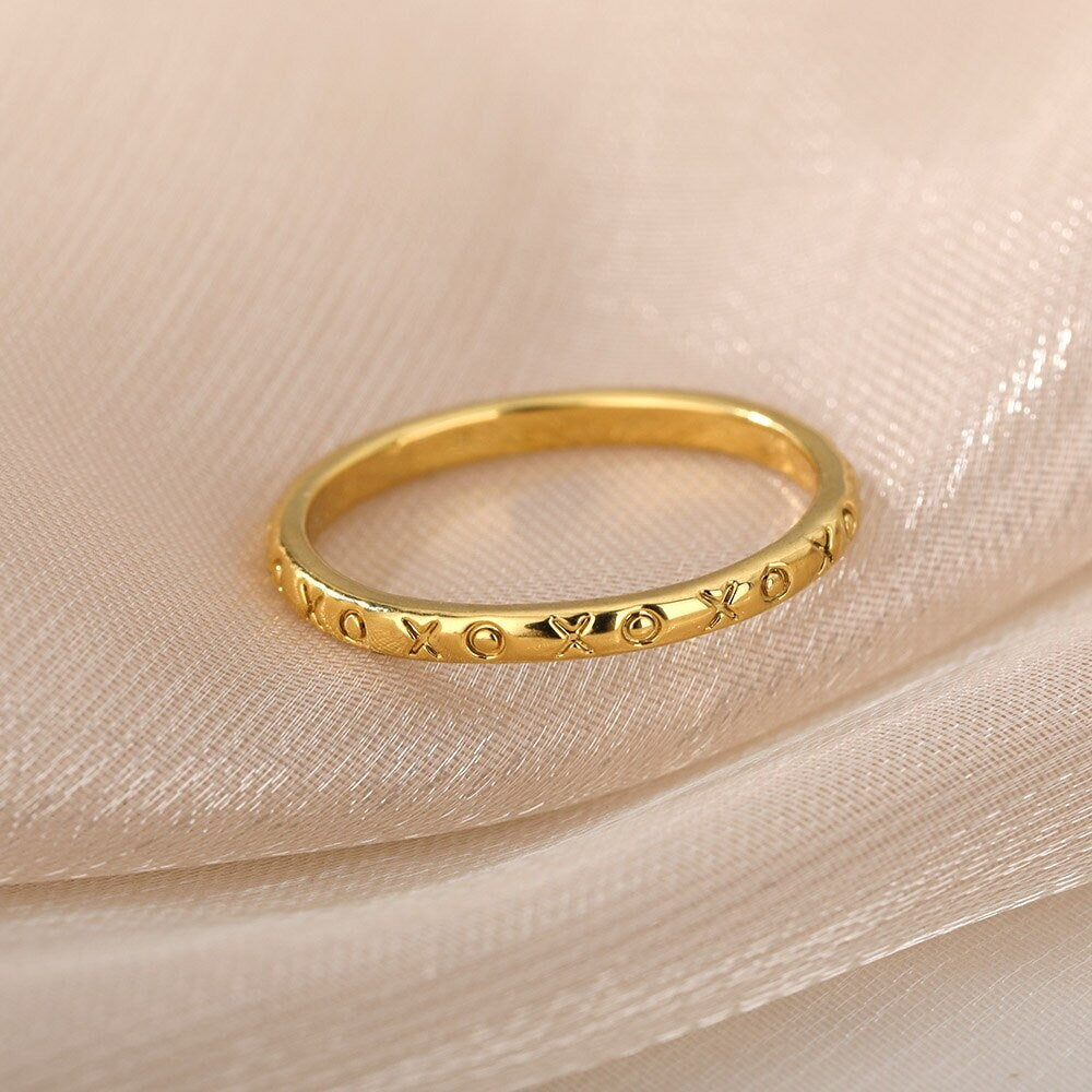 Dainty Love Ring, 18K Gold Love Ring, Engraved Love Ring, Punk Fashion Ring for Women, Gift for Her