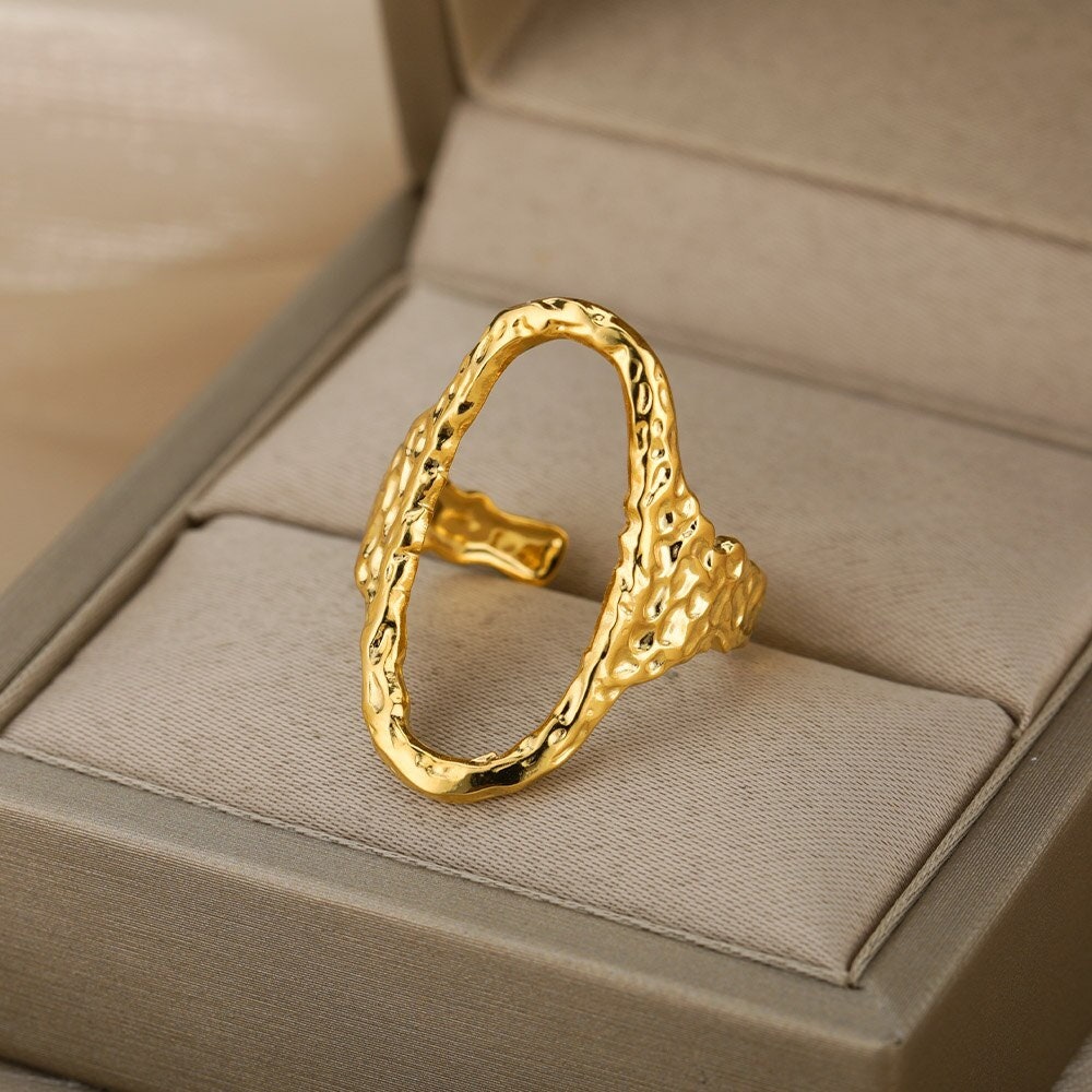 Punk Circle Ring, 18K Gold Circle Ring, Organic Circle Ring, Gold Open Ring, Punk Fashion Ring for Women, Gift for Her