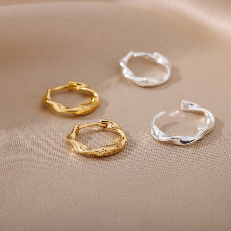 Twist Hoop Earrings, 18K Gold Twist Earrings, Organic Twist Earrings for Women, Gift for Her