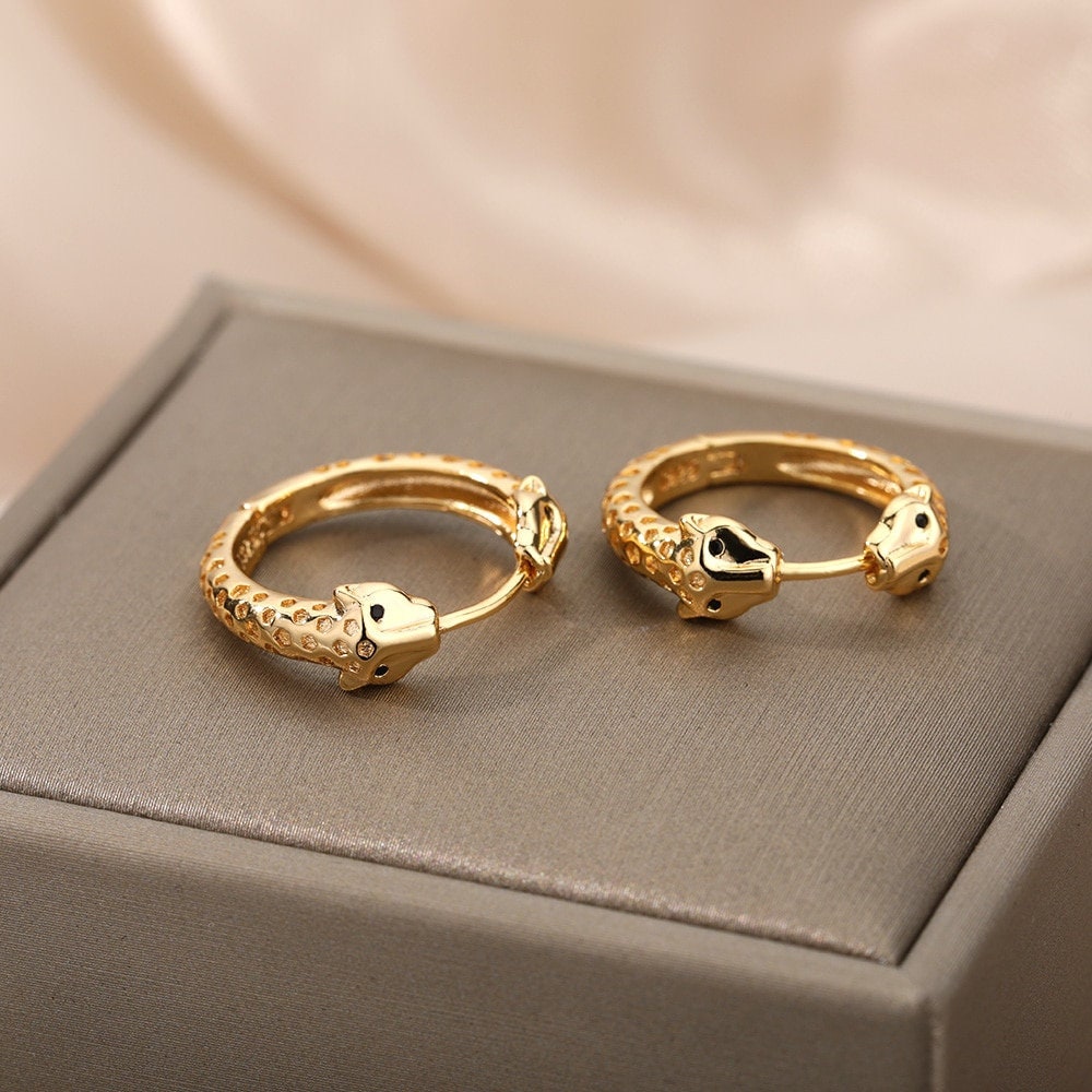 Snake Head Hoops, 18K Gold Everyday Earrings, Dainty Minimalist Jewelry, Punk Gothic Delicate Handmade for Women, Gift for Her