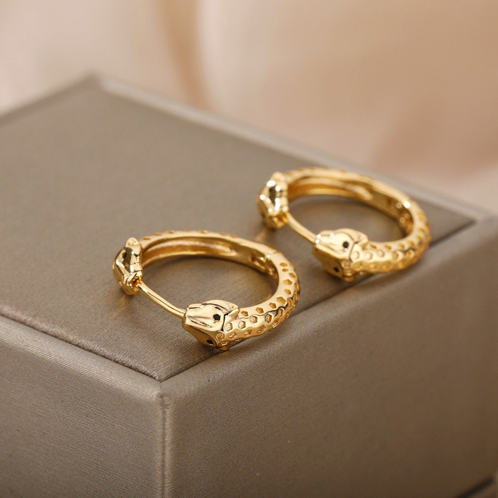 Snake Head Hoops, 18K Gold Everyday Earrings, Dainty Minimalist Jewelry, Punk Gothic Delicate Handmade for Women, Gift for Her